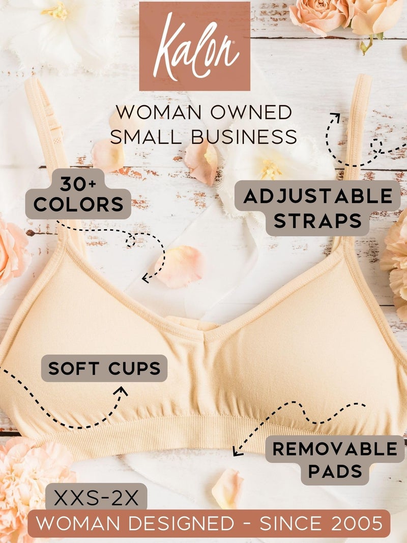 Kalon Womenâ€™s 4 Pack Demi Padded Bralette Wireless Comfortable Bra (M/L Busty, Basics) - Image 4